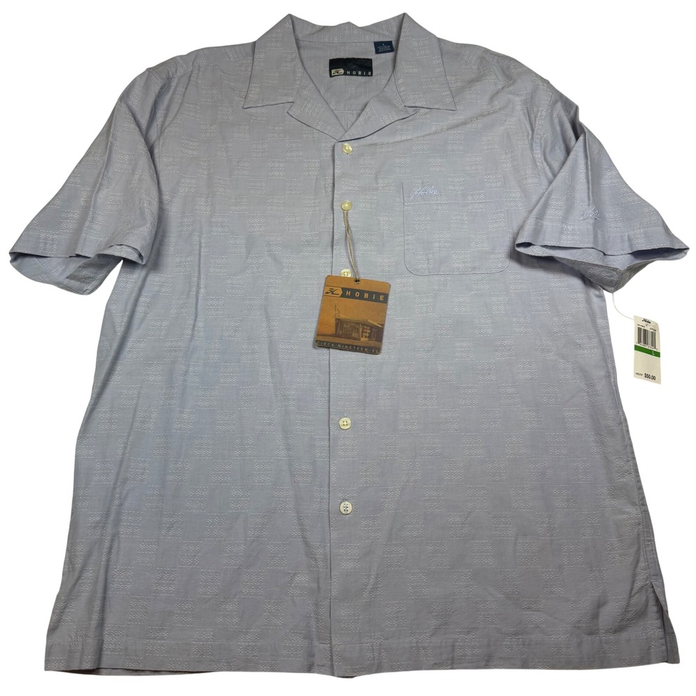 Hobie Mens Artic Blue Dobby Cotton Camp Shirt Short Sleeve Large 37M117EM530 NWT